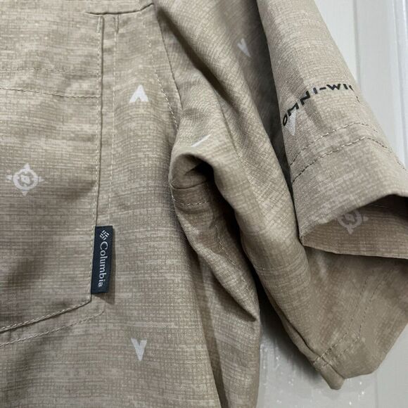 Columbia Small Tan Geo Print Short Sleeve Fishing Shirt B2 - Picture 4 of 5